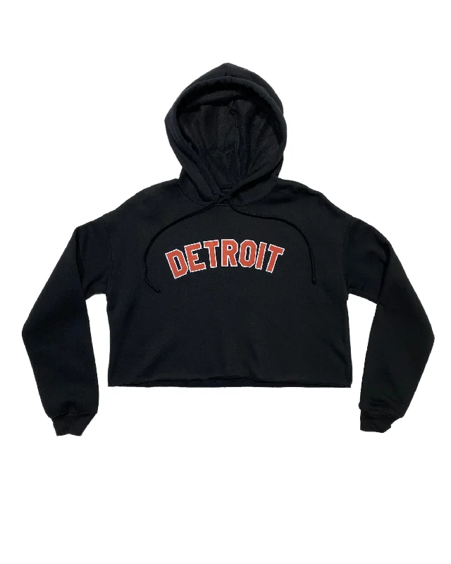 Ink Detroit Fleece Crop Hoodie - Red and white print on black