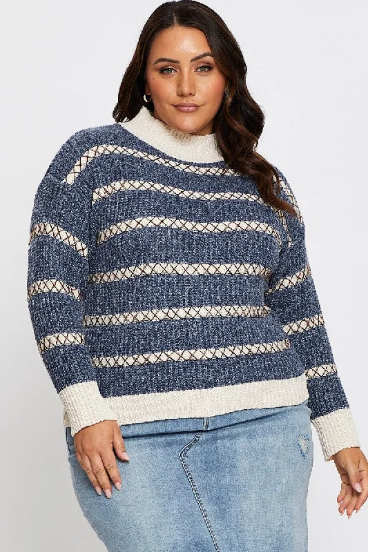 Multi Colour Knit Top High Nexk Long Sleeve