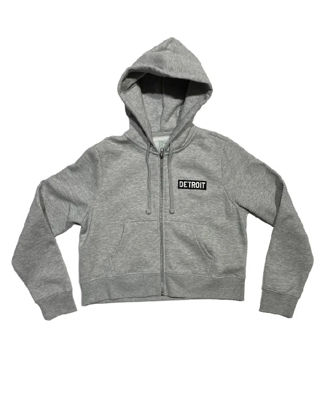 Ink Detroit- Crop Zip Up Hoodie - Heather Grey