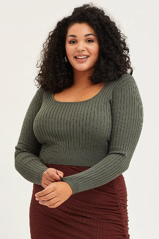 Green Scoop Neck Knit Top