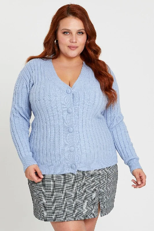 Blue Oversized Knit Rib Cardigan