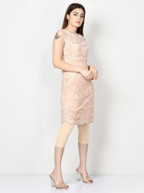 Embellished Net Dress - Light Peach