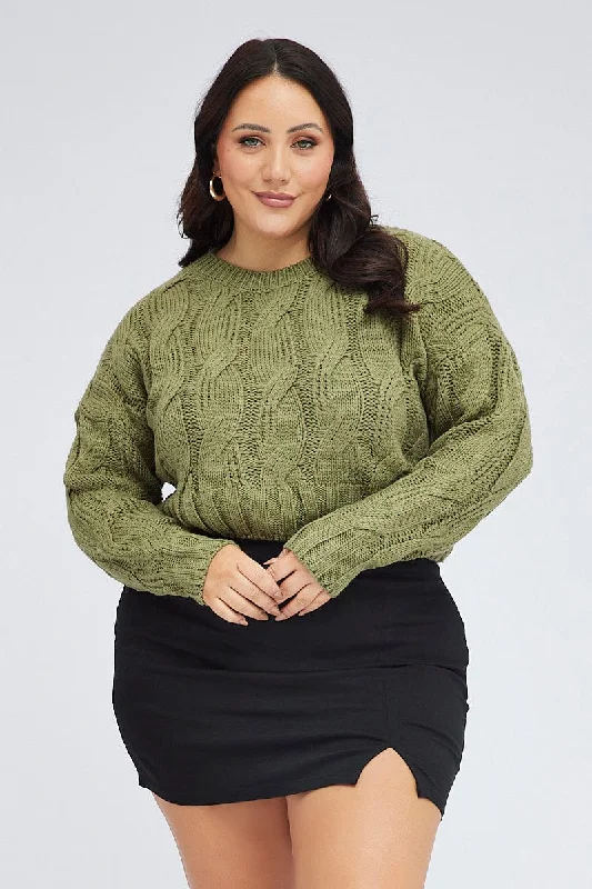 Green Cable Knit Jumper Long Sleeve