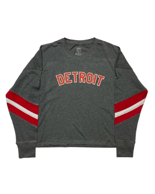 Ink Detroit - Red & White Print Ladies Boxy Varsity Long sleeve