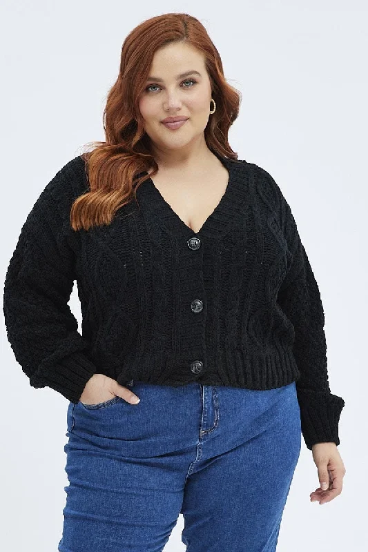 Black Knit Cardigan Cabled