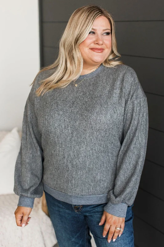 Believing It Long Sleeve Pullover Top- Heather Grey