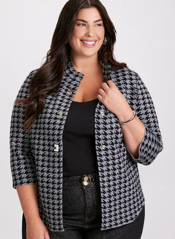 Houndstooth Mock Neck Cardigan