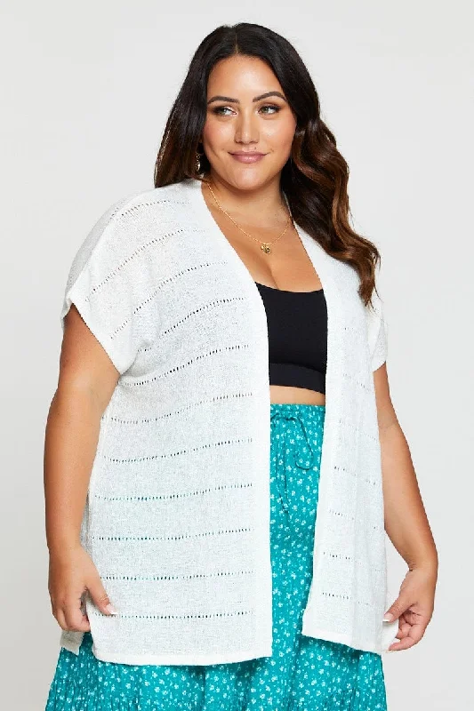 White Knit Cardigan Crochet Short Sleeve