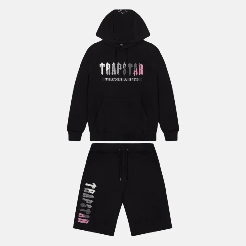 Trapstar Chenille Decoded Hoodie Shorts Set- Black/Pink