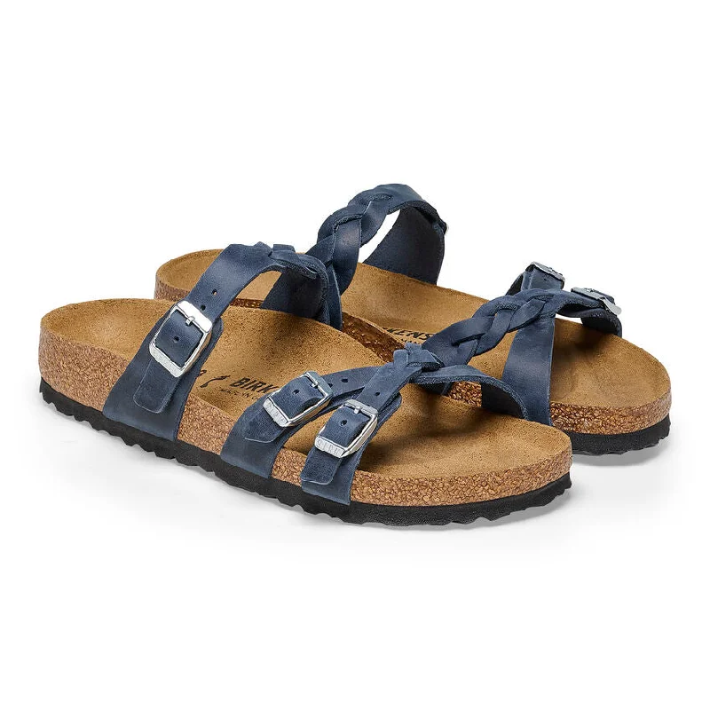 Women's Franca Braid Oiled Leather Sandal - Navy