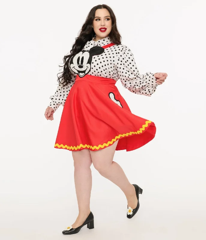 Disney Mickey & Friends Collection by Unique Vintage Plus Size Red Mickey Face Pinafore