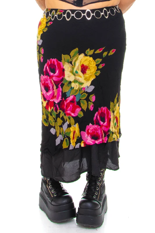 Vintage 90's Romantic Floral Maxi Skirt - 3X