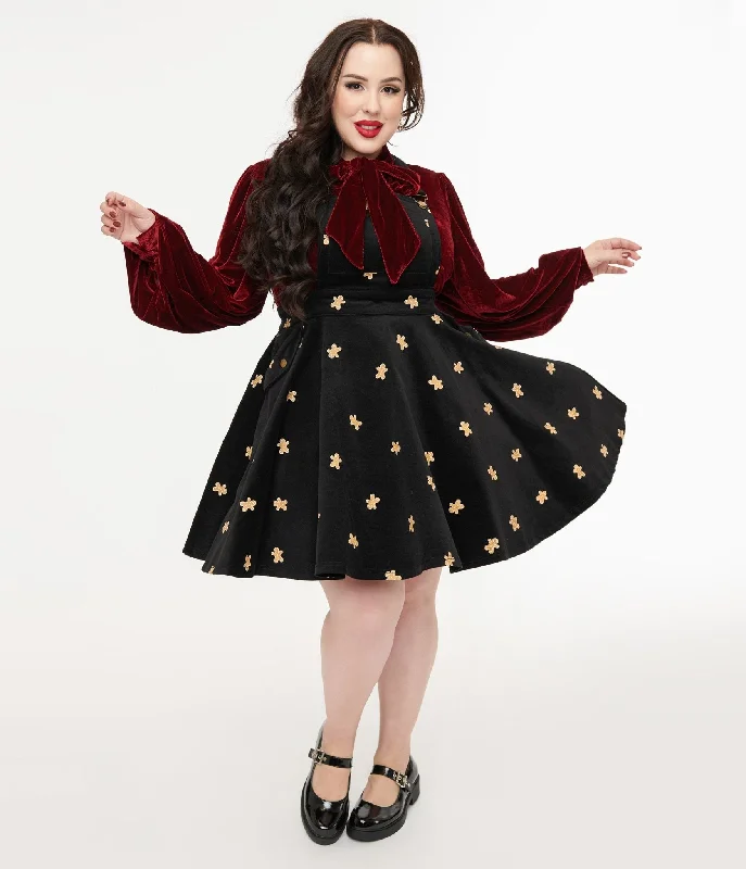 Unique Vintage Plus Size 1950s Black & Gingerbread Brionne Pinafore Skirt