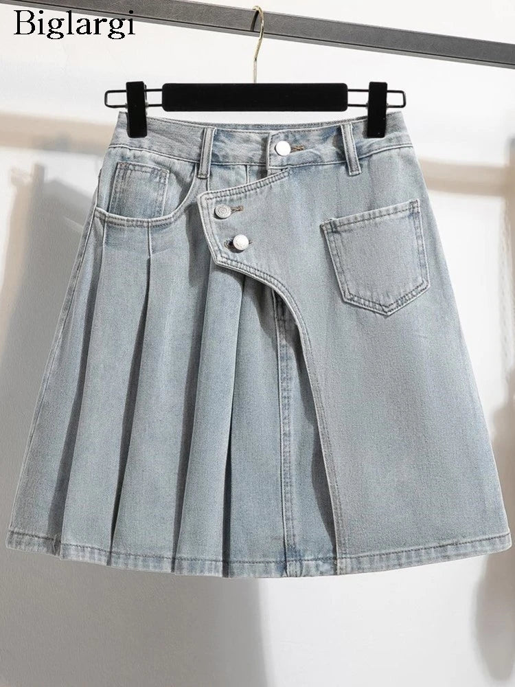 Women's Irregular Fashion Designer Pleated Denim Skirts (Plus Size)