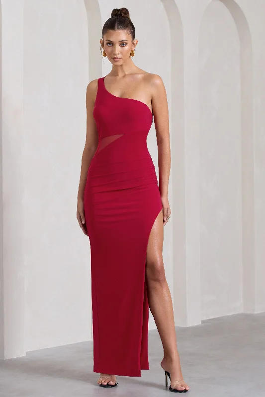 My Night | Red One Shoulder Sleeveless Cut-Out Split Maxi Dress