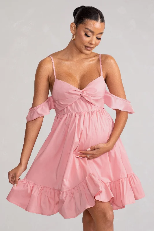 Kai | Blush Cami Babydoll Maternity Mini Dress With Ruffle Cold Shoulder Sleeves