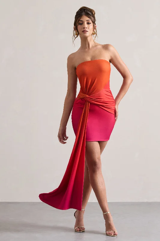 Azora | Pink & Orange Ombre Bandeau Mini Dress With Twisted Sash