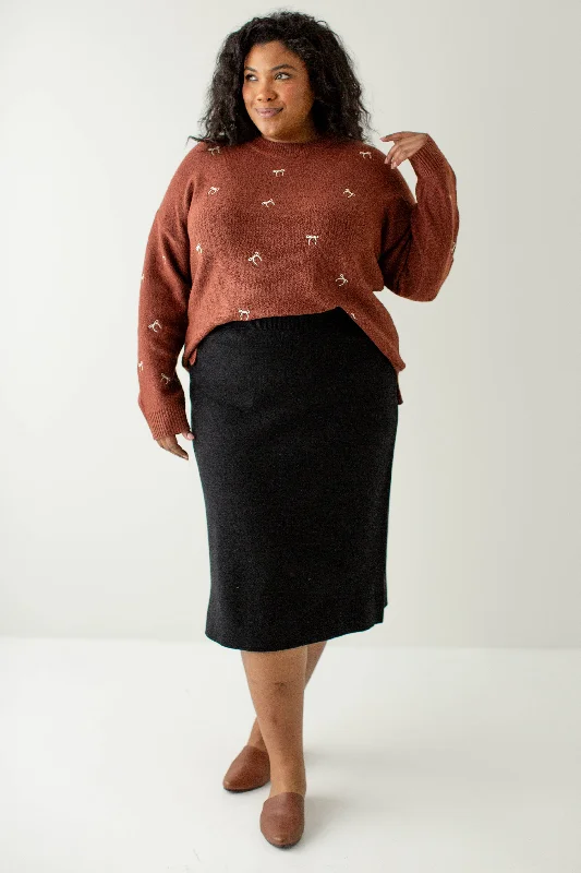 'Elaine' 100% Cotton Knit Sweater Skirt in Black