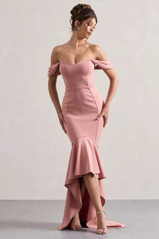 Cotillion | Blush Sweetheart High-Low Maxi Dress With Ruffle Hem