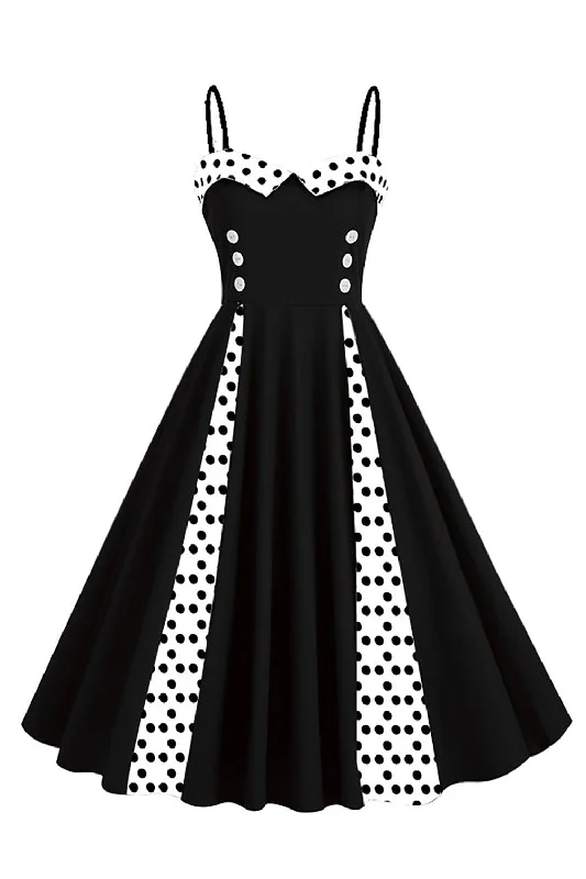 Polka Dots Black Swing 1950s Dress with Sleeveless