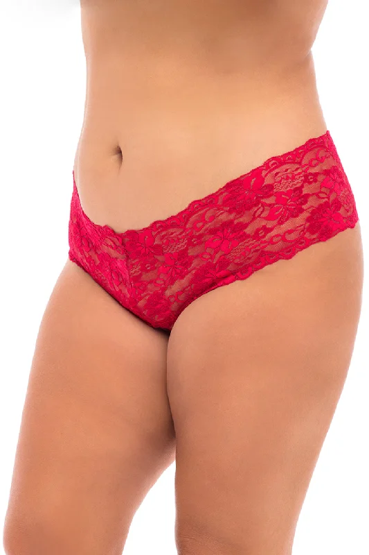 Goodnight Kiss Lace Crotchless Plus Size Boyshort Panty