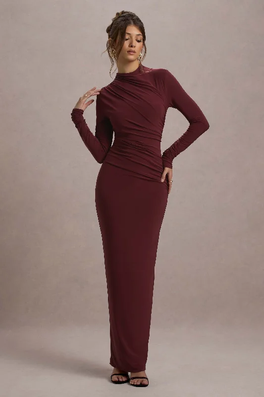 Hespera | Port High-Neck Long-Sleeve Gathered Maxi Dress