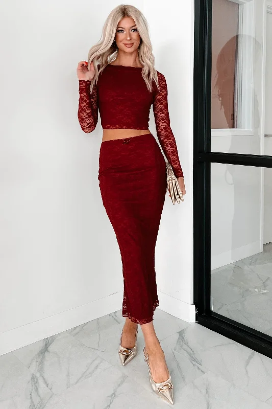 Coy Cutie Lace Two-Piece Set (Burgundy)