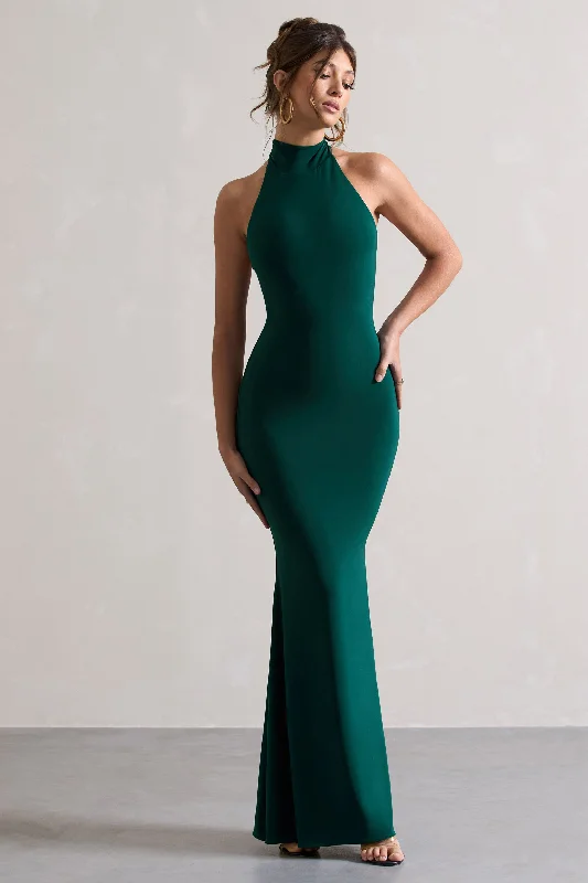 Colorado | Bottle Green High-Neck Maxi Dress