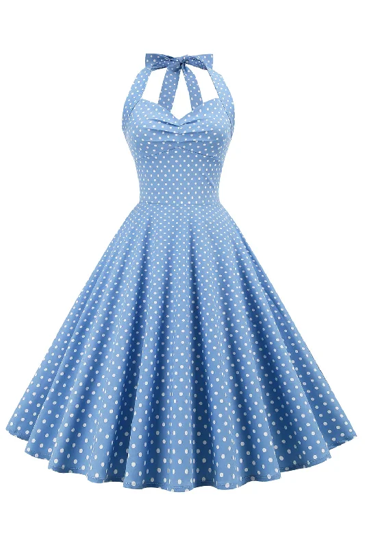 Retro Polka Dots Halter Open Back Dress