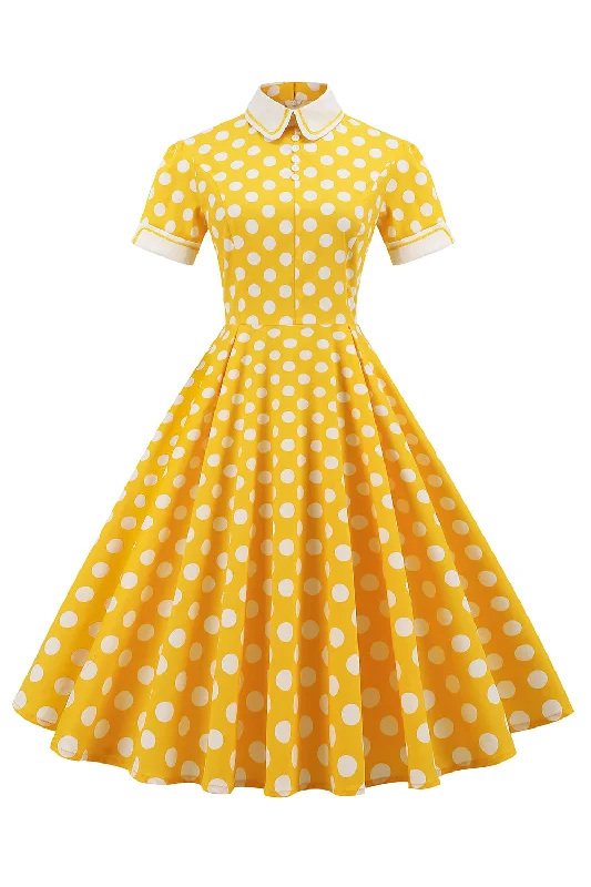 Yellow Polka Dots Spring 1950s Dress