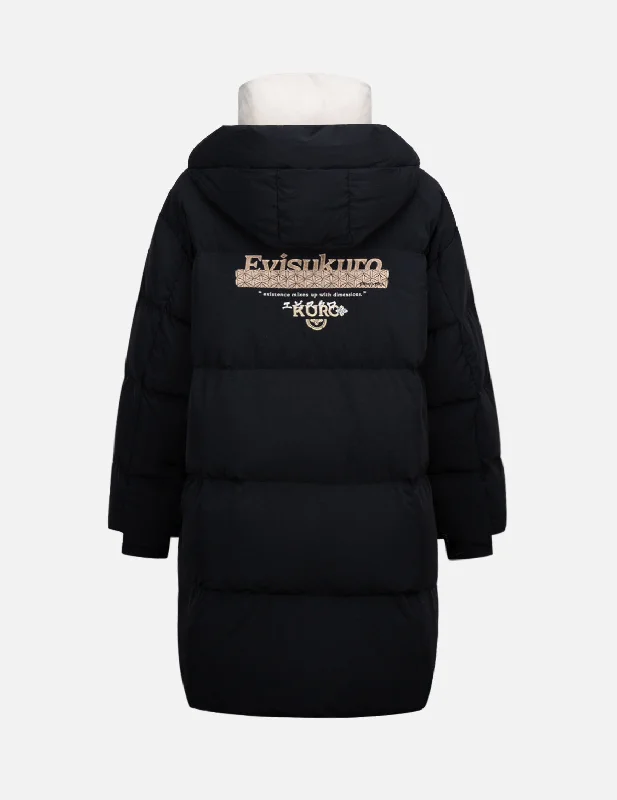 Brocade-pattern Logo Embroidered Double Collar Down Coat