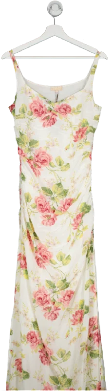 By TiMo Cream Satin Strap Rose Bouquet Print Dress UK S