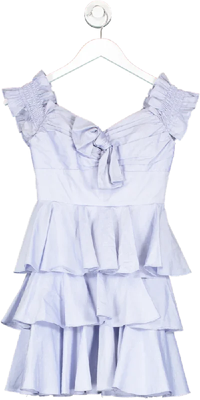 Caroline Constas Blue Off The Shoulder Tiered Ruffle Dress UK XS