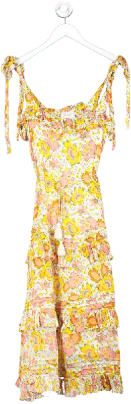 Cleobella Yellow Floral Sheer Tiered Dress UK S