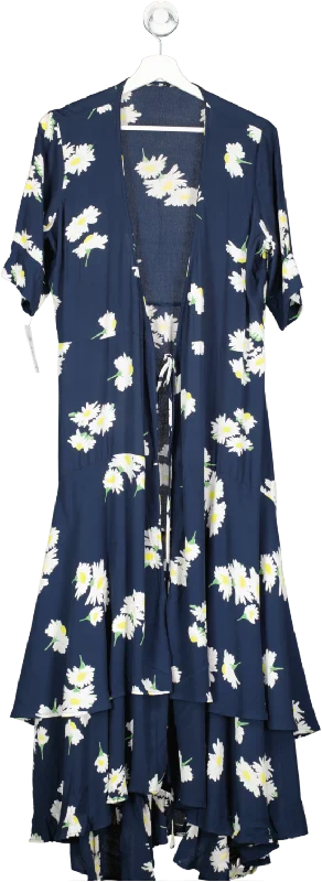 Ganni Blue Silvery Crepe Daisy Wrap Dress UK 10