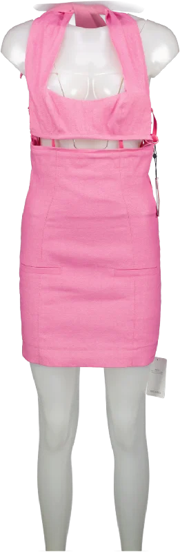 JACQUEMUS Pink Limao Cut Out Twill Halterneck Dress UK 6