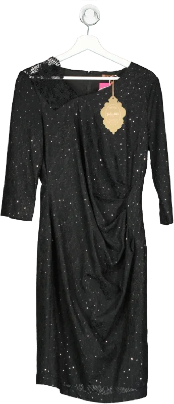 Jolie Moi Black Sequin Lace Bonded 3/4 Sleeve Dress UK 14