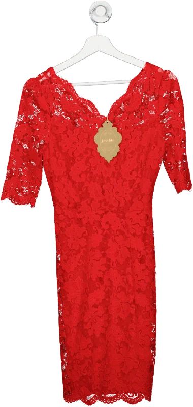 Jolie moi Red V Neck 3/4 Sleeve Lace Dress UK 10