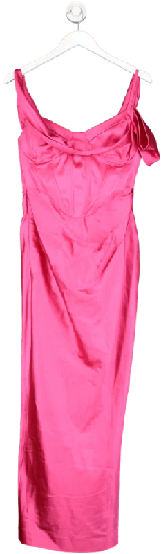 Karen Millen Pink Italian Structured Satin Drape Column Midaxi Dress UK 10