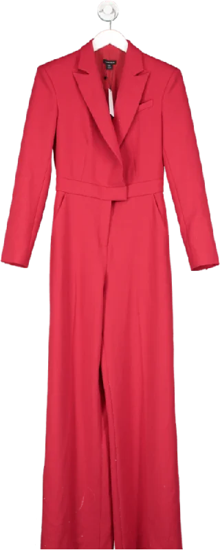 Karen Millen Red Compact Stretch Tailored Long Sleeve Wide Leg Jumpsuit UK 8