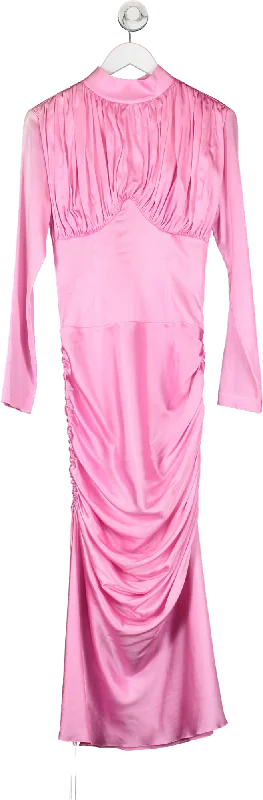 Materiel Pink Silk Blend Long Sleeve Dress With Ruched Side UK 8