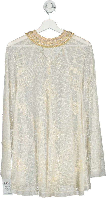 Shining Rich Fairies Cream Sheer Lace Embroidered Dress UK S/M