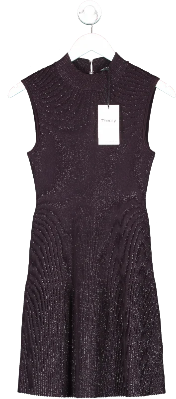 Theory Purple Ribbed Sleeveless Dress In Crepe Knit UK S