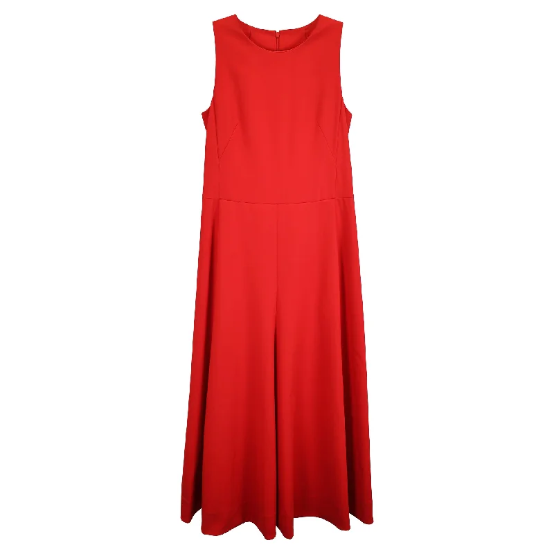 Akris Sleeveless Pleated Midi Dress in Red Cotton