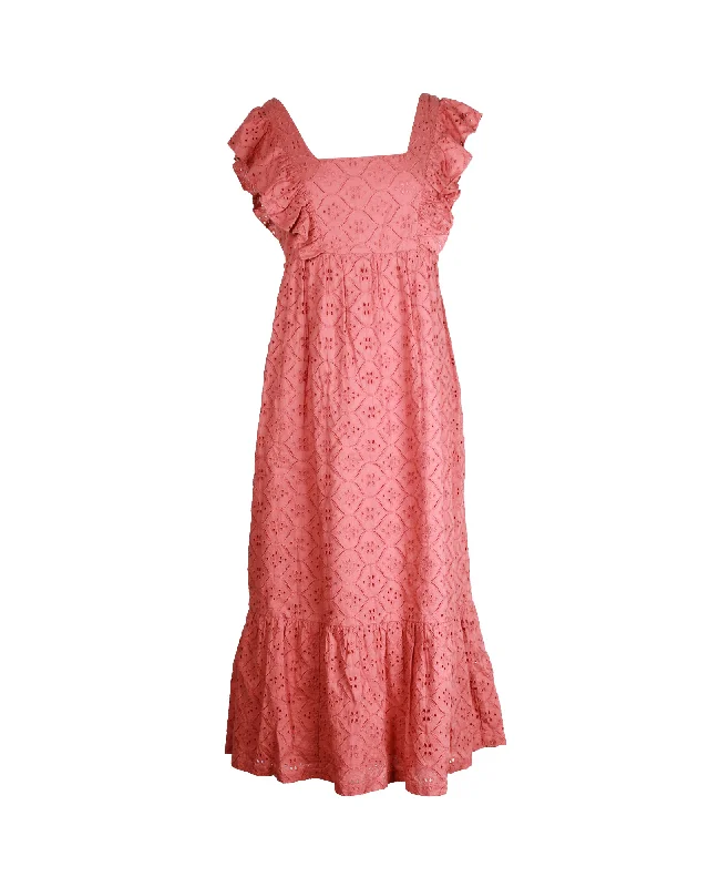 Ba&sh Byrd Broderie Anglaise Midi Dress In Pink Cotton