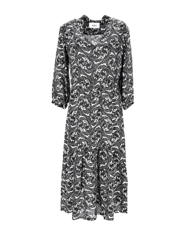 Ba&Sh Paisley-Print Midi Dress in Black Viscose