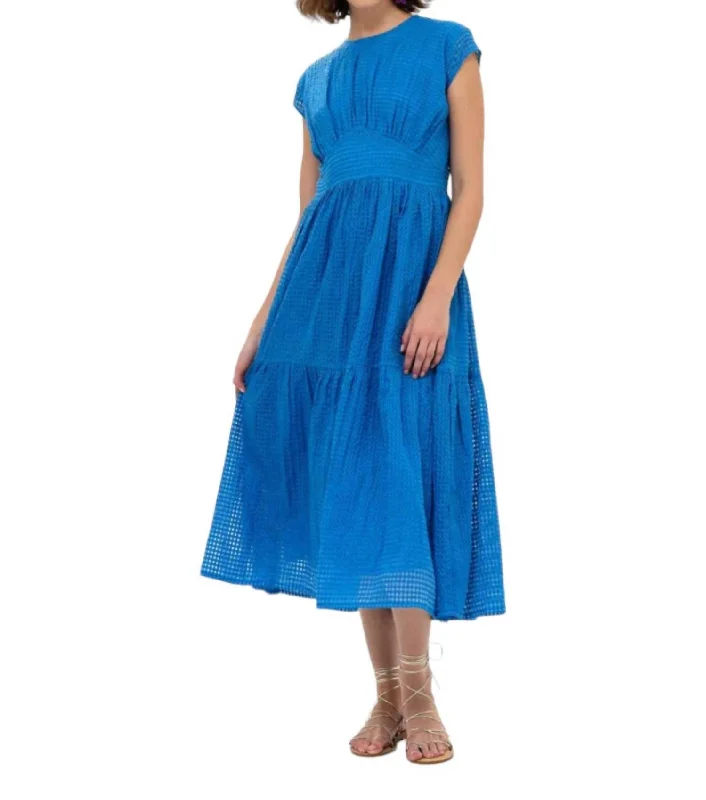 Cap Sleeve Midi Dress In Delray Blue