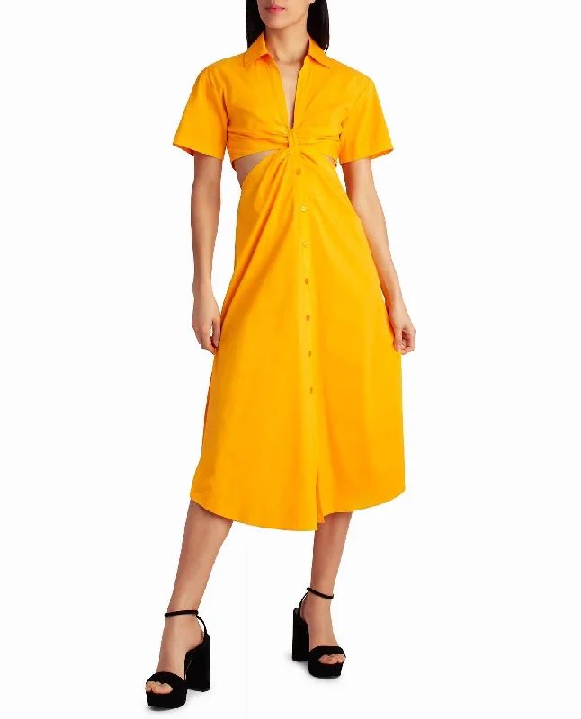 Caroline Poplin Midi Shirt Dress In Flame Orange