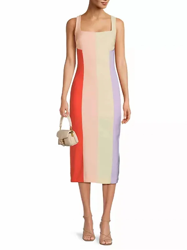 Color Blocked Midi Dress In Mixed