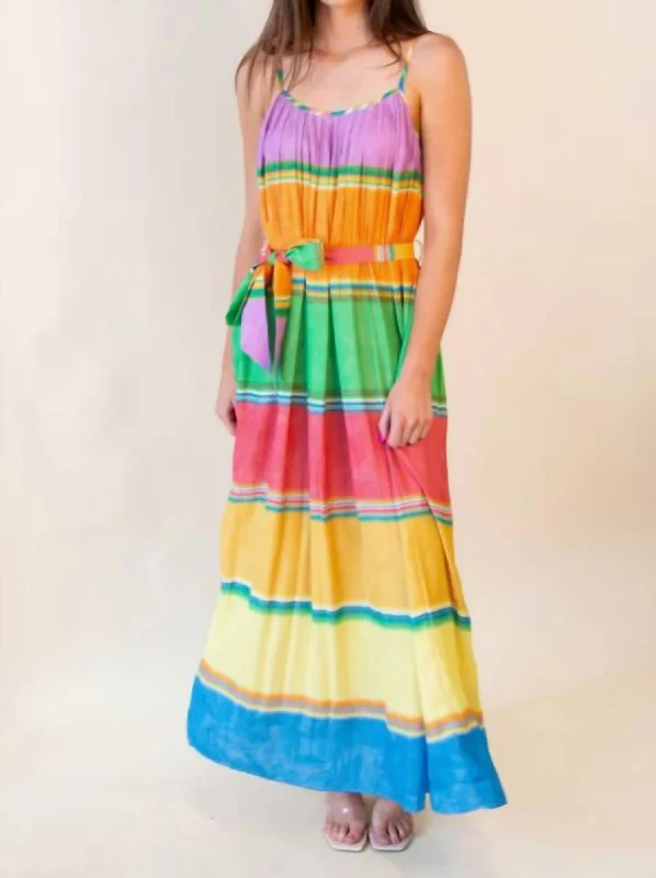 Color Blocking Pleated Cami Midi Dress In Multi